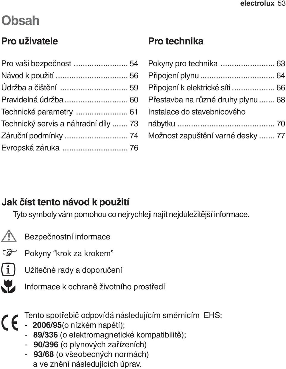 .. 68 Instalace do stavebnicového nábytku... 70 Možnost zapuštění varné desky... 77 Jak číst tento návod k použití Tyto symboly vám pomohou co nejrychleji najít nejdůležitější informace.