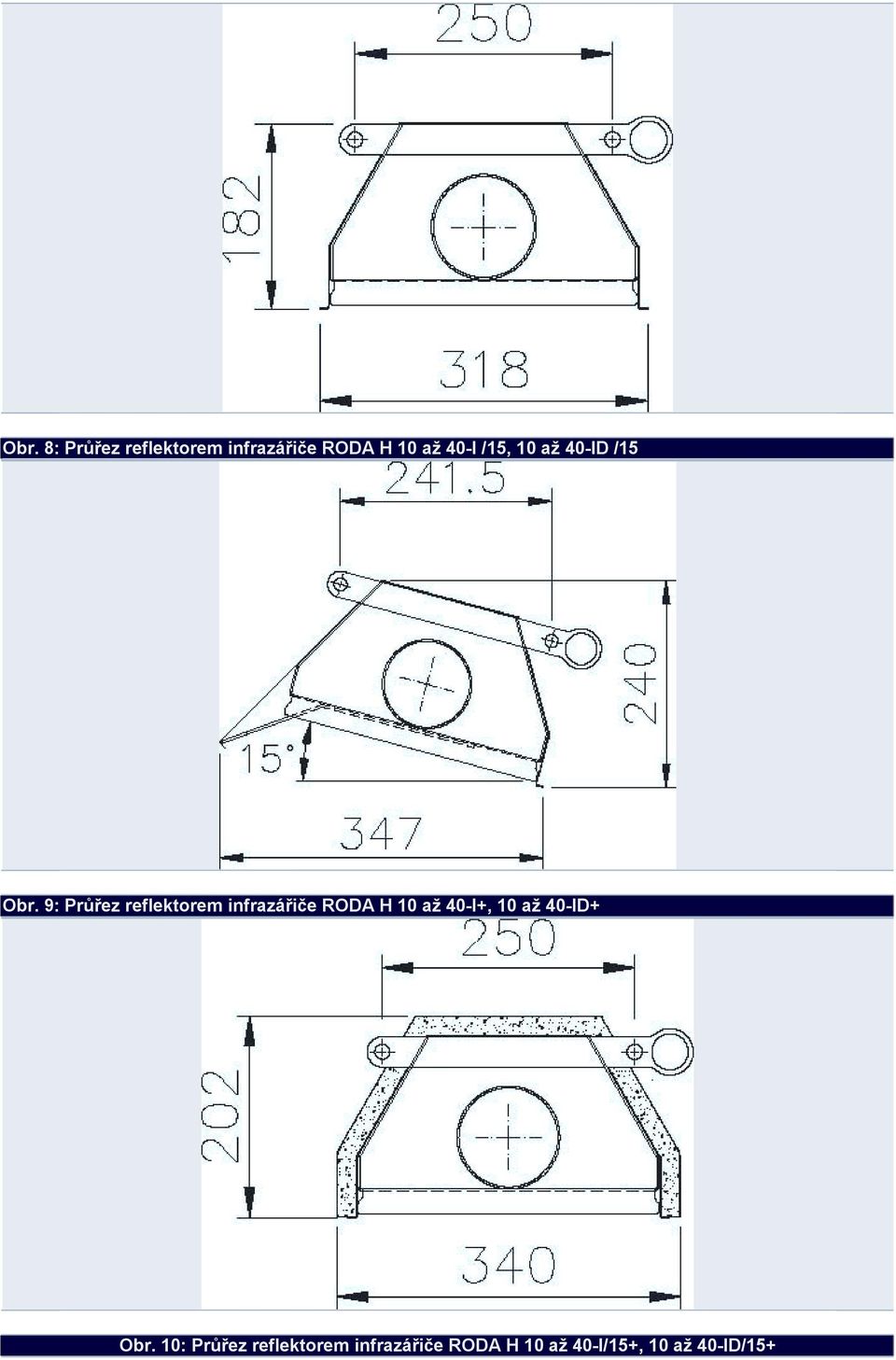 9: Průřez reflektorem infrazářiče RODA H 10 až 40-I+, 10