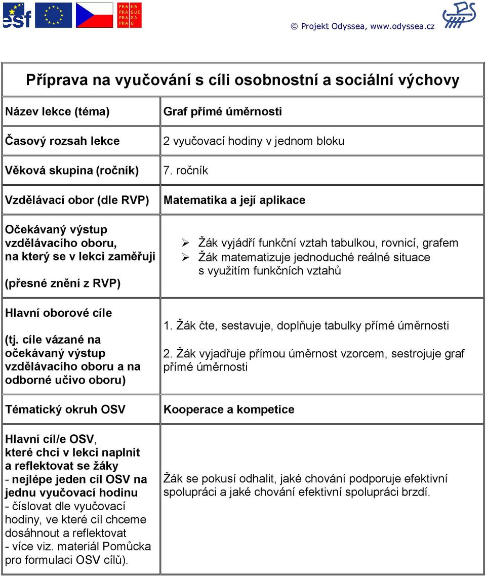 v lekci zaměřuji (přesné znění z RVP) Hlavní oborové cíle (tj.