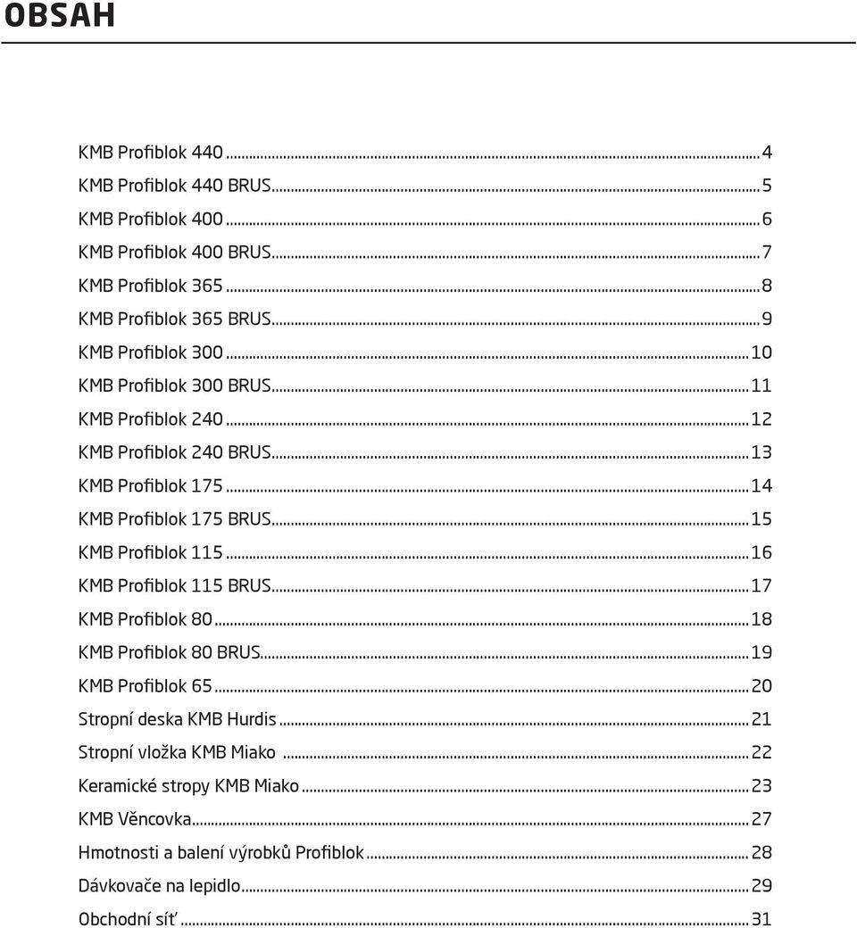 ..15 KMB Profiblok 115...16 KMB Profiblok 115 BRUS...17 KMB Profiblok 80...18 KMB Profiblok 80 BRUS...19 KMB Profiblok 65...20 Stropní deska KMB Hurdis.