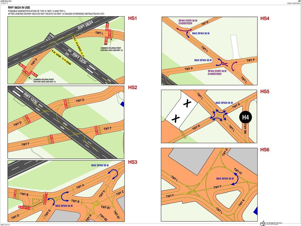 ir Navigation Services of the Czech Republic IP CEC REPUBIC 12 TWY RWY E RWY 12/30 RWY E TWY TWY TWY RWY E RWY E MT 297/14 S4 TWY M SPN OVER 36 M OVERSTEER M SPN 36 M TWY TWY P TWY P M SPN 36 M