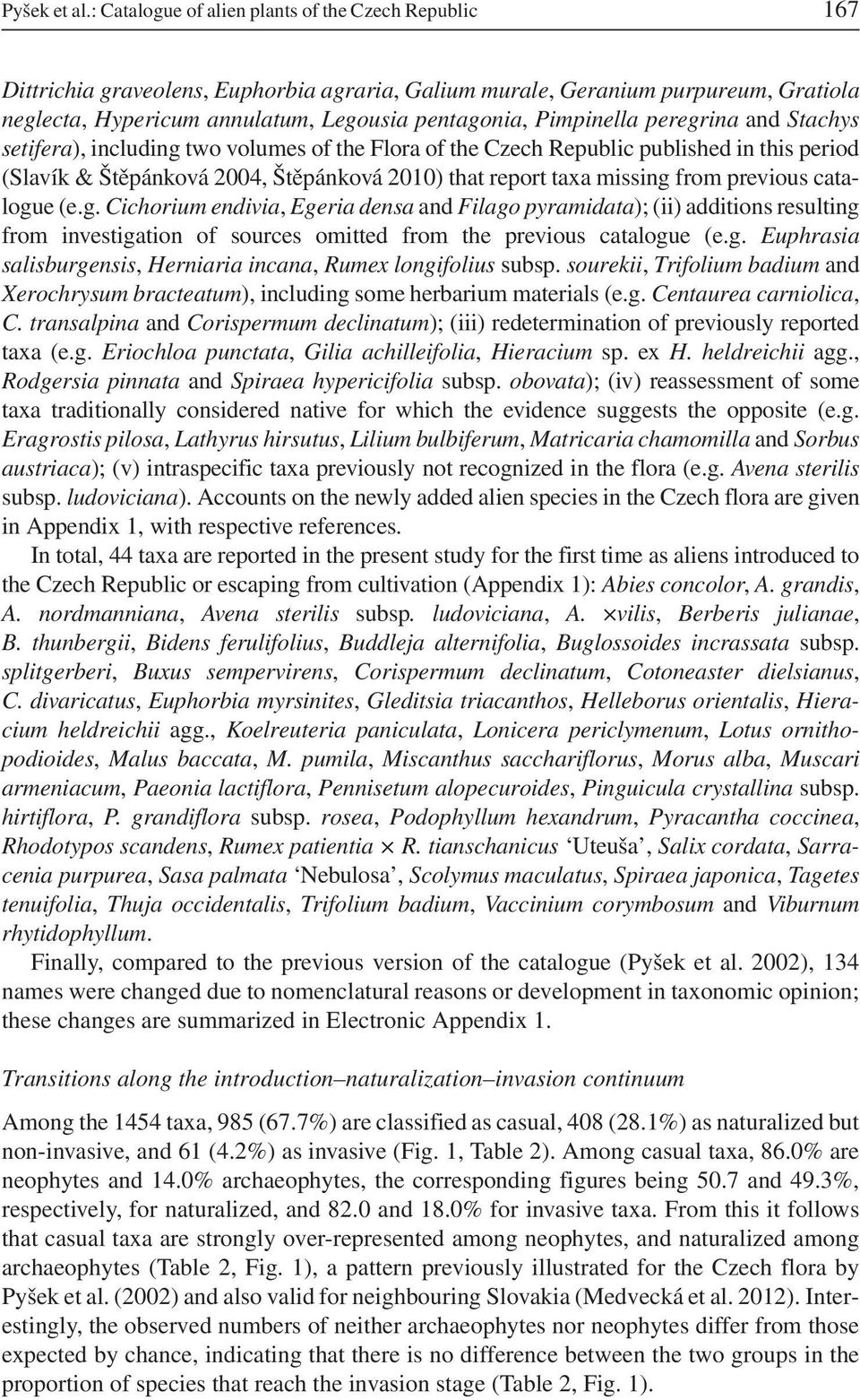 Pimpinella peregrina and Stachys setifera), including two volumes of the Flora of the Czech Republic published in this period (Slavík & Štěpánková 2004, Štěpánková 2010) that report taxa missing from