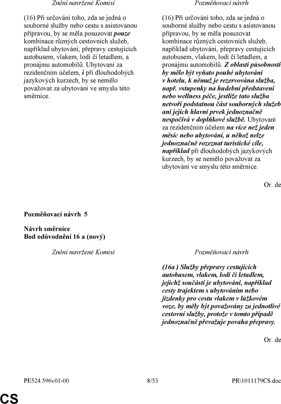 (16) Při určování toho, zda se jedná o souborné služby nebo cestu s asistovanou přípravou, by se měla posuzovat kombinace různých cestovních služeb, například ubytování, přepravy cestujících