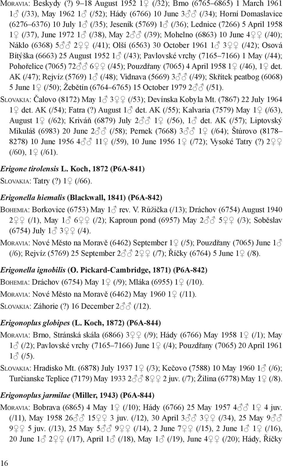 5 April 1958 1 (/37), June 1972 1 (/38), May 2 (/39); Mohelno (6863) 10 June 4 (/40); Náklo (6368) 5 2 (/41); Olší (6563) 30 October 1961 1 3 (/42); Osová Bítýška (6663) 25 August 1952 1 (/43);