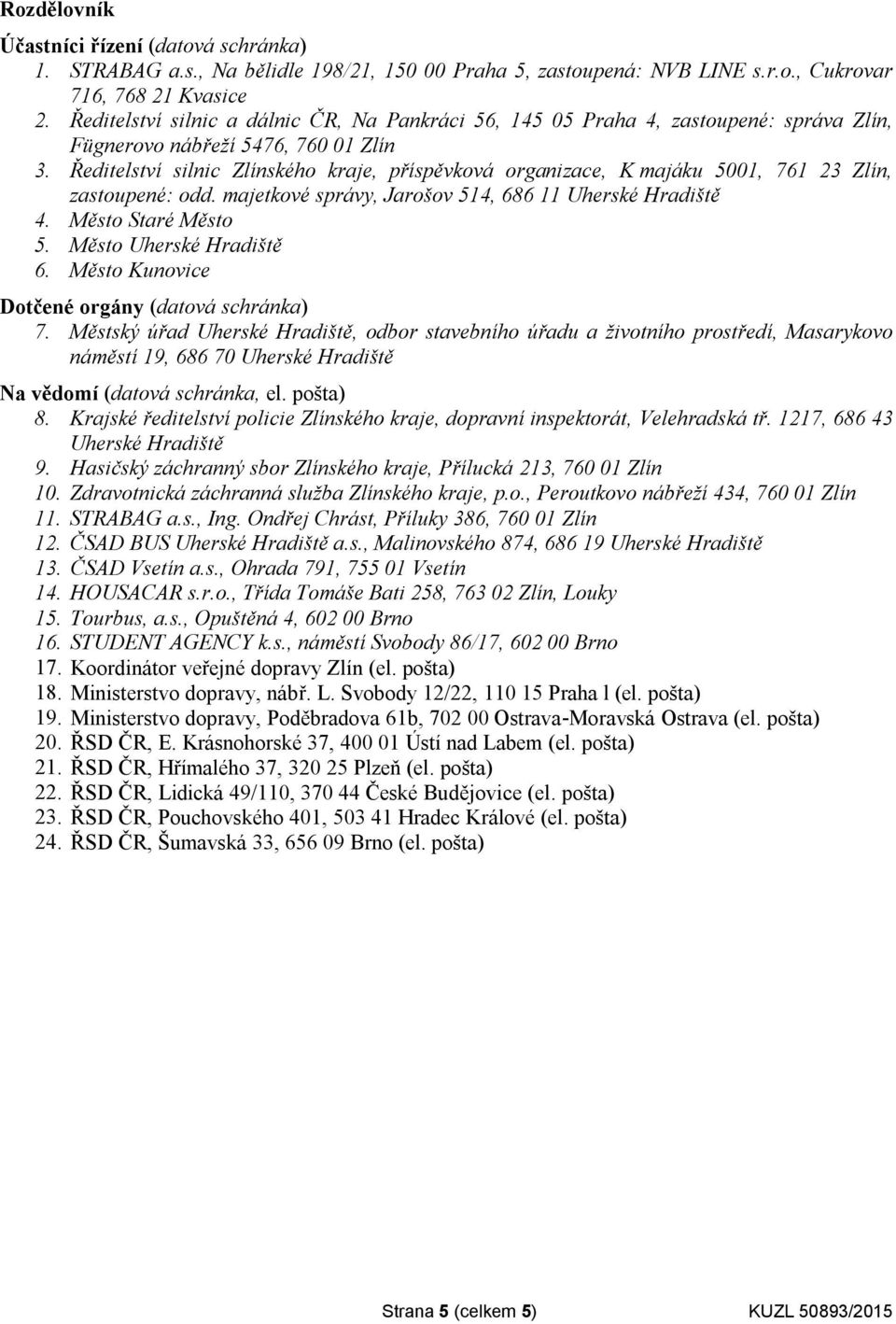 Ředitelství silnic Zlínského kraje, příspěvková organizace, K majáku 5001, 761 23 Zlín, zastoupené: odd. majetkové správy, Jarošov 514, 686 11 Uherské Hradiště 4. Město Staré Město 5.