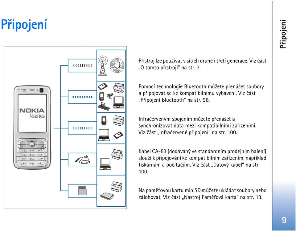 Infraèerveným spojením mù¾ete pøená¹et a synchronizovat data mezi kompatibilními zaøízeními. Viz èást Infraèervené pøipojení na str. 100.