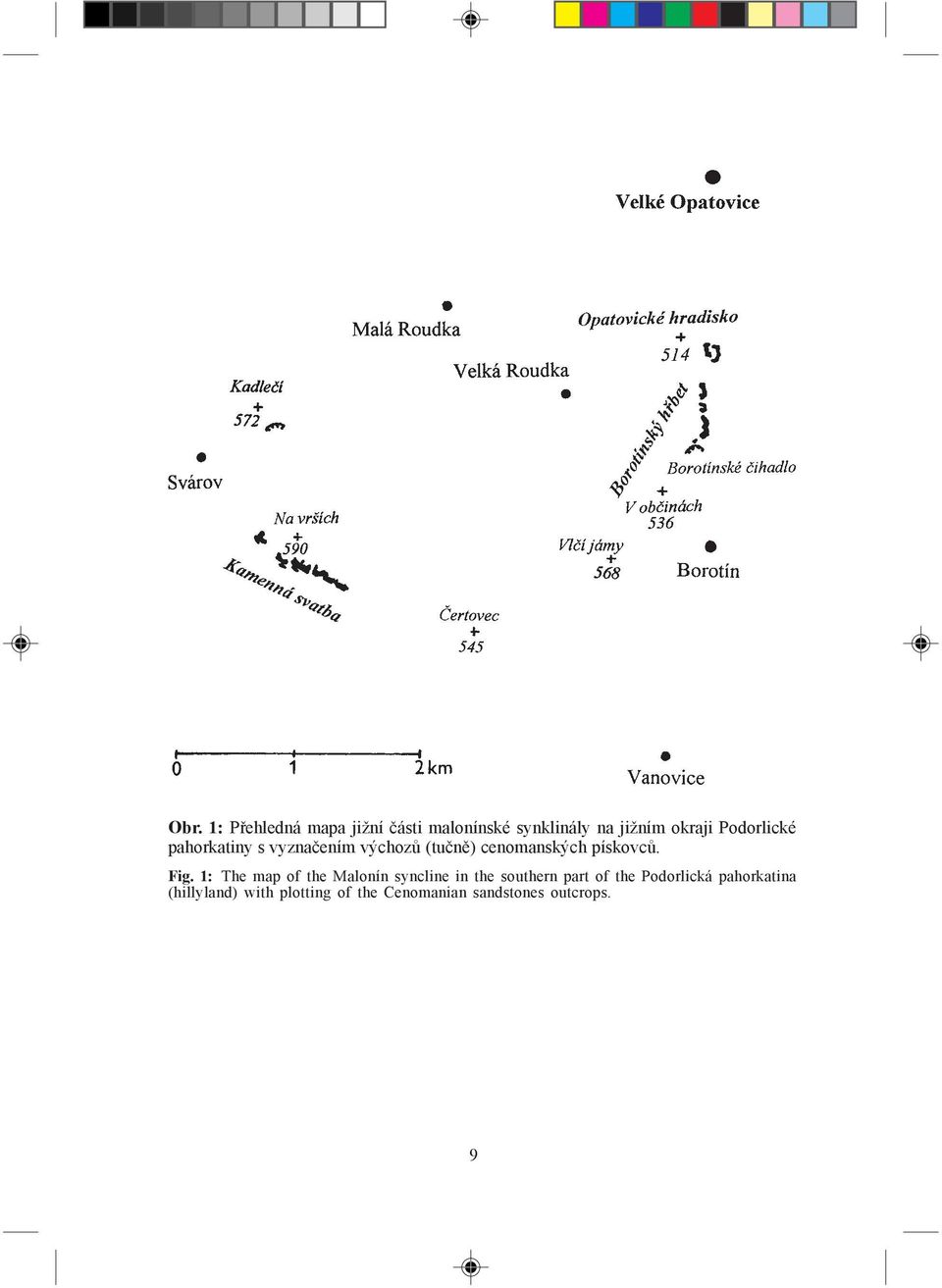 Fig. 1: The map of the Malonín syncline in the southern part of the