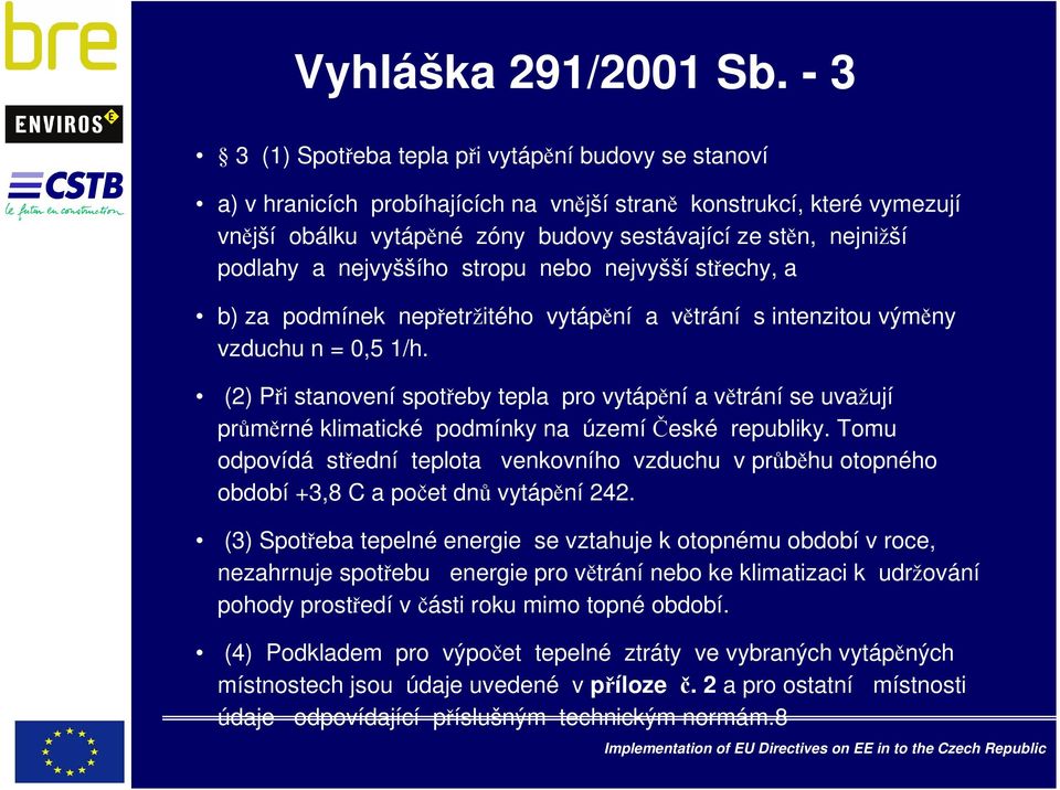 podlahy a nejvyššího stropu nebo nejvyšší střechy, a b) za podmínek nepřetržitého vytápění a větrání s intenzitou výměny vzduchu n = 0,5 1/h.