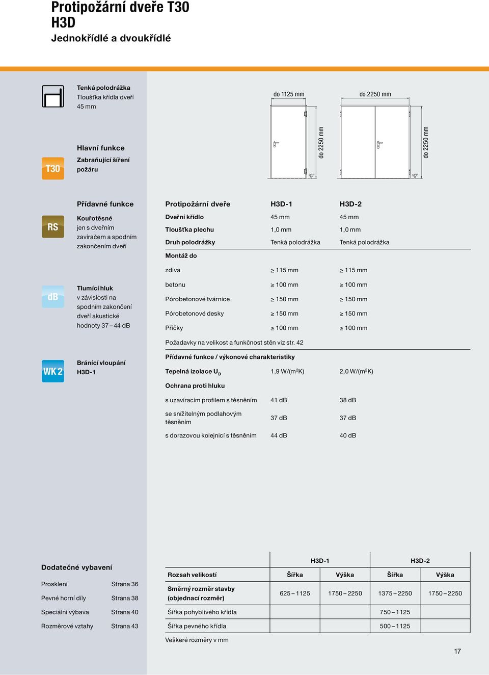 Montáž do zdiva 115 mm 115 mm Tlumící hluk betonu 100 mm 100 mm v závislosti na spodním zakončení dveří akustické hodnoty 37 44 db Pórobetonové tvárnice 150 mm 150 mm Pórobetonové desky 150 mm 150 mm