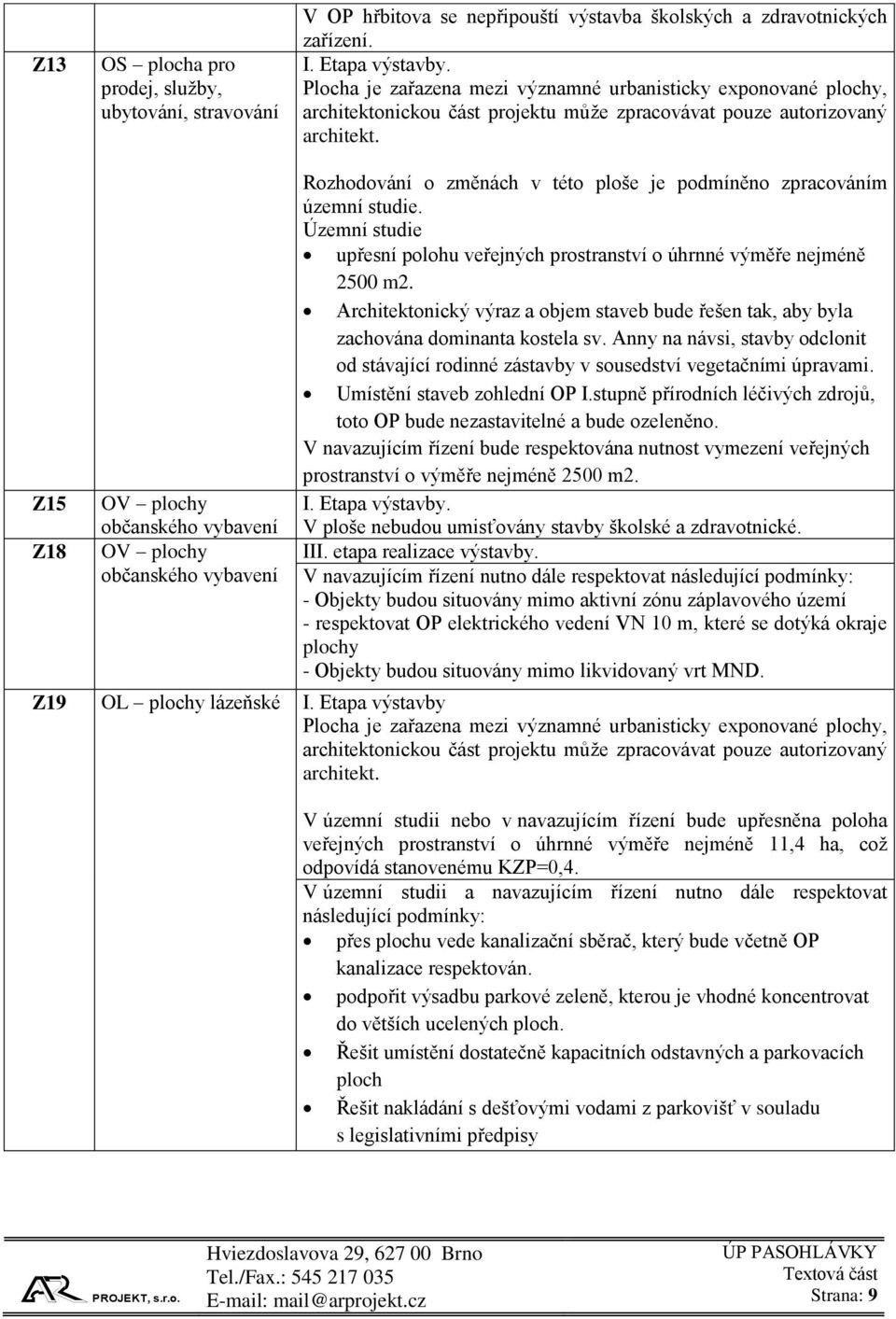 Z15 Z18 OV plochy občanského vybavení OV plochy občanského vybavení Rozhodování o změnách v této ploše je podmíněno zpracováním územní studie.