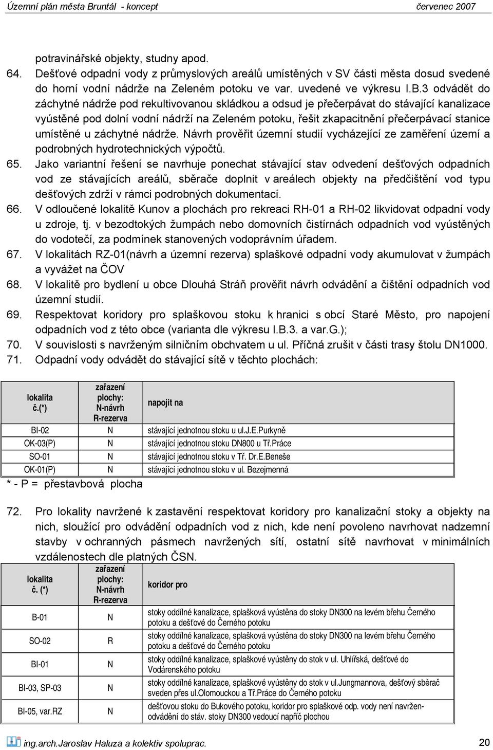 umístěné u záchytné nádrže. Návrh prověřit územní studií vycházející ze zaměření území a podrobných hydrotechnických výpočtů. 65.
