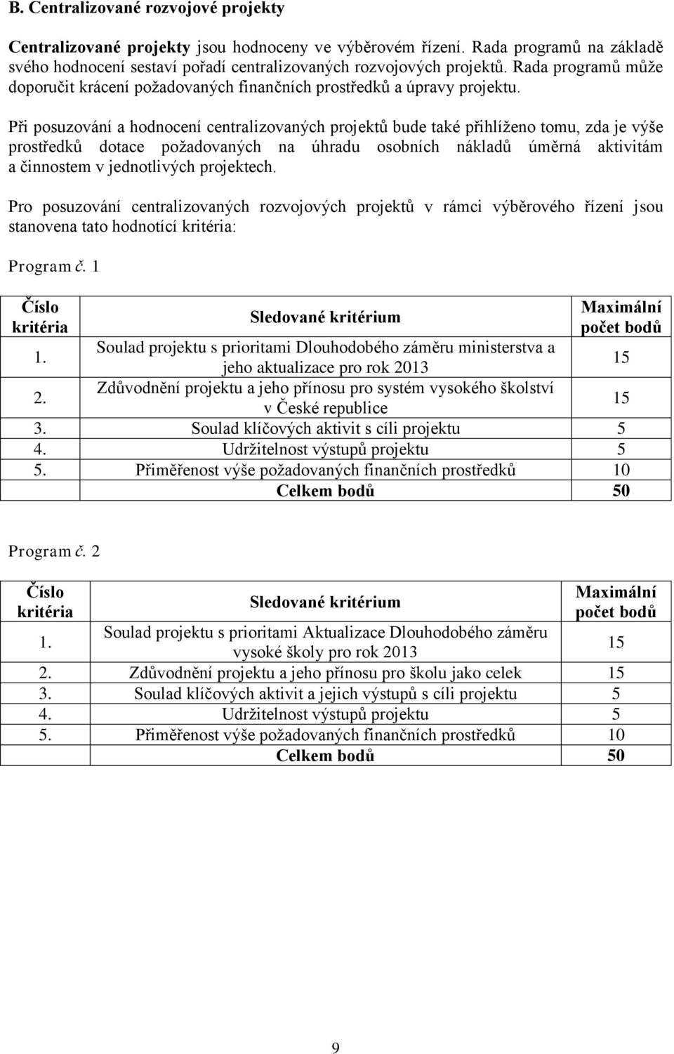 Při posuzování a hodnocení centralizovaných projektů bude také přihlíženo tomu, zda je výše prostředků dotace požadovaných na úhradu osobních nákladů úměrná aktivitám a činnostem v jednotlivých