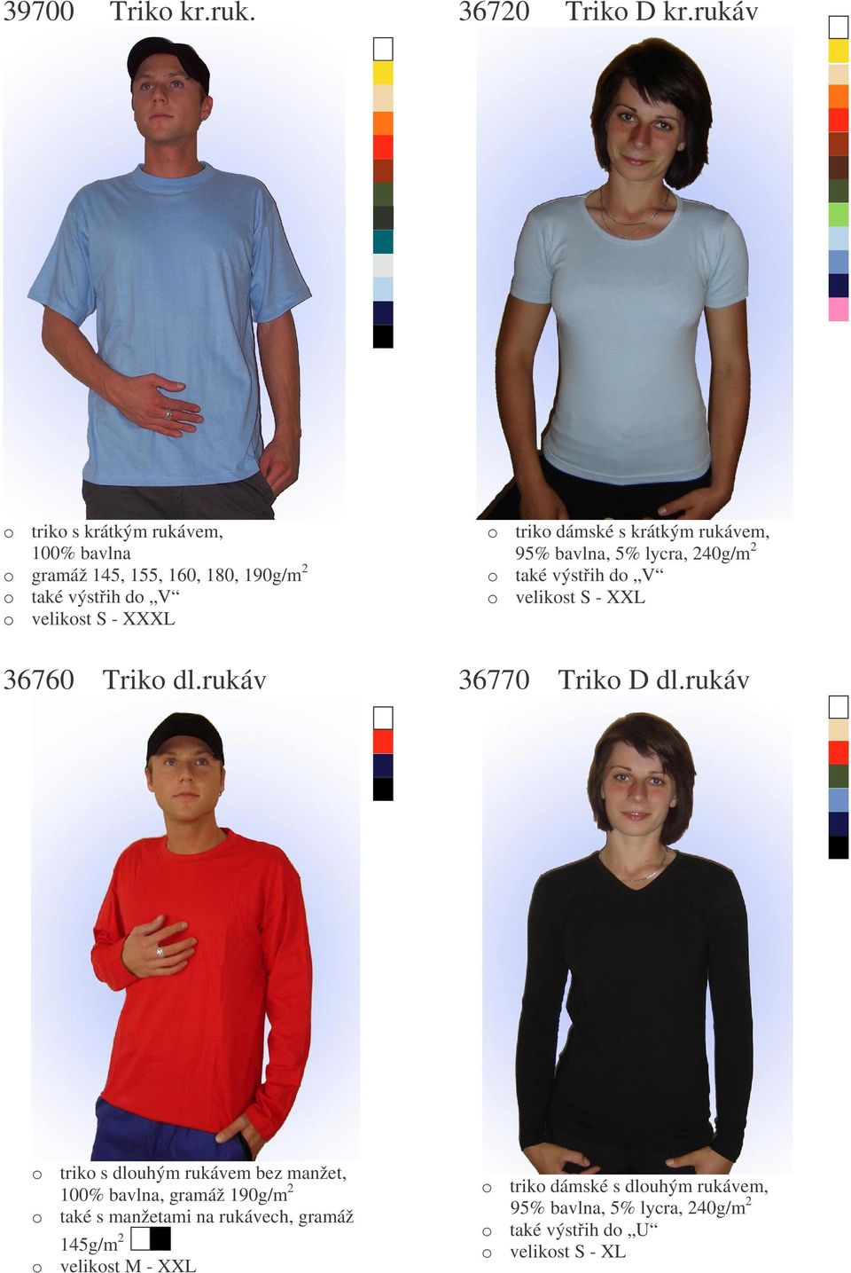 rukáv trik dámské s krátkým rukávem, 95% bavlna, 5% lycra, 240g/m 2 také výstih d V velikst S - XXL 36770 Trik D dl.