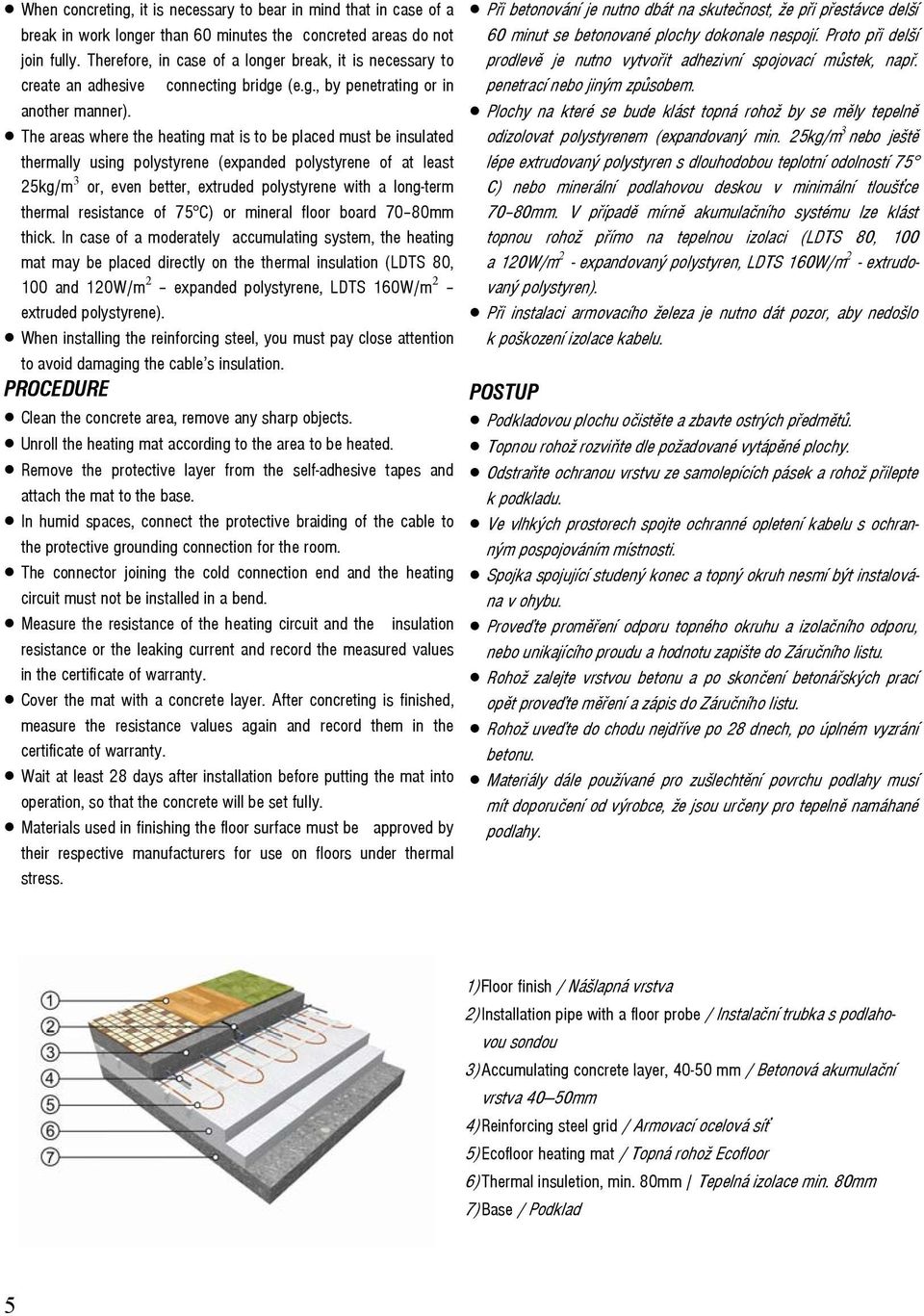 The areas where the heating mat is to be placed must be insulated thermally using polystyrene (expanded polystyrene of at least 25kg/m 3 or, even better, extruded polystyrene with a long-term thermal