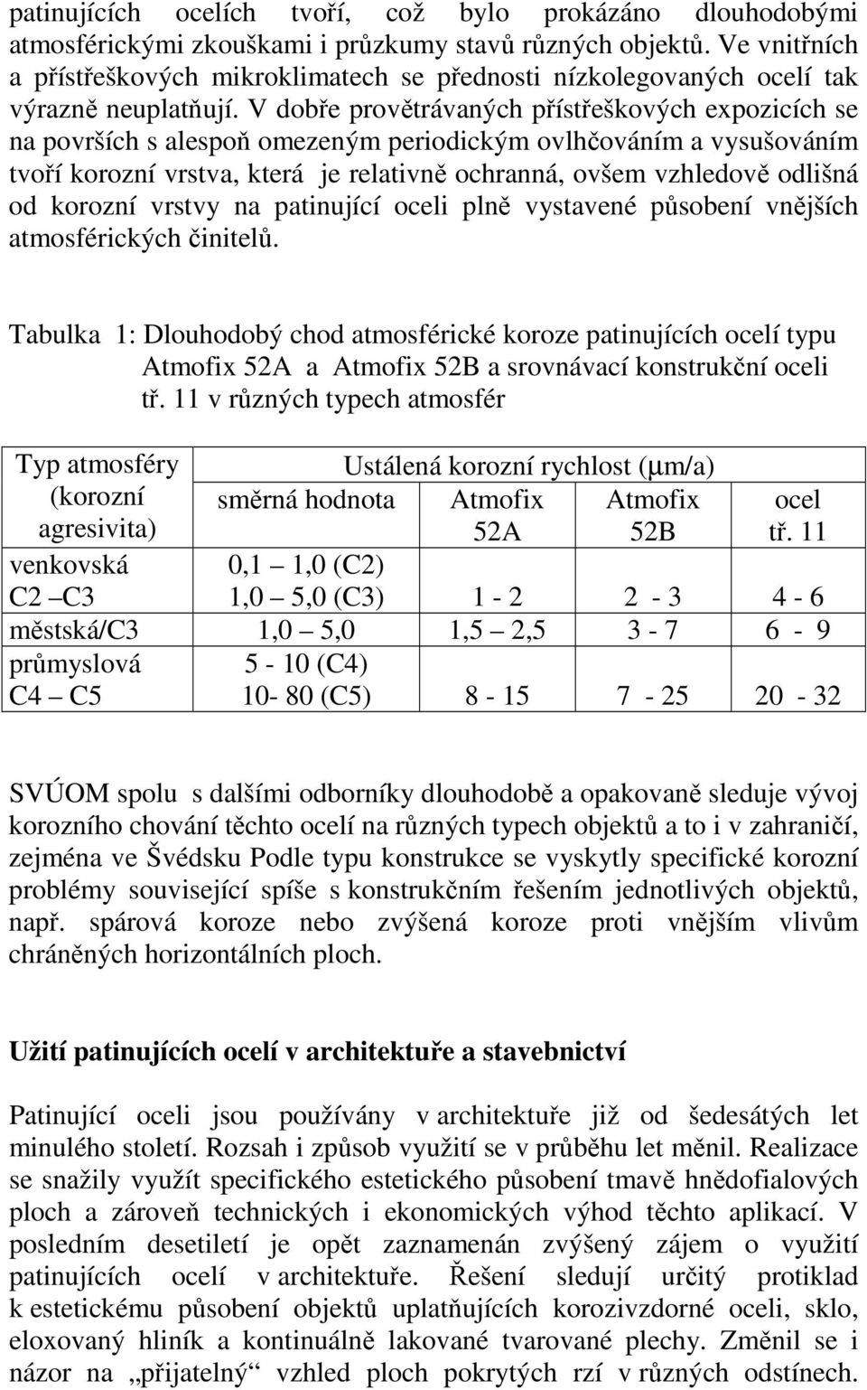 V dobře provětrávaných přístřeškových expozicích se na površích s alespoň omezeným periodickým ovlhčováním a vysušováním tvoří korozní vrstva, která je relativně ochranná, ovšem vzhledově odlišná od