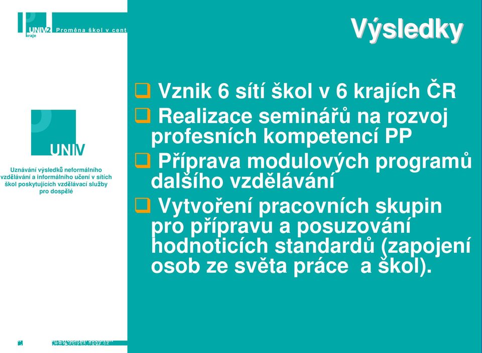 modulových programů dalšího vzdělávání Vytvoření pracovních skupin pro přípravu a posuzování hodnoticích standardů