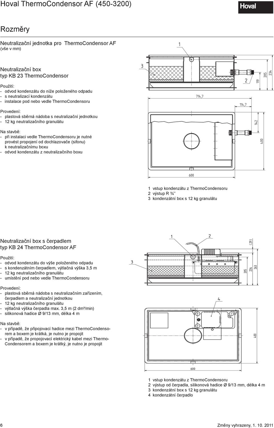 provést propojení od dochlazovače (sifonu) k neutralizačnímu boxu - odvod kondenzátu z neutralizačního boxu 1 vstup kondenzátu z ThermoCondensoru 2 výstup R ¾ 3 kondenzátní box s 12 kg granulátu