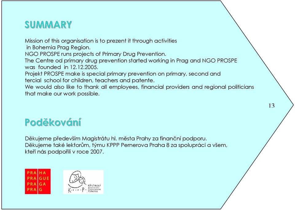 Projekt PROSPE make is special primary prevention on primary, second and tercial school for children, teachers and patente.