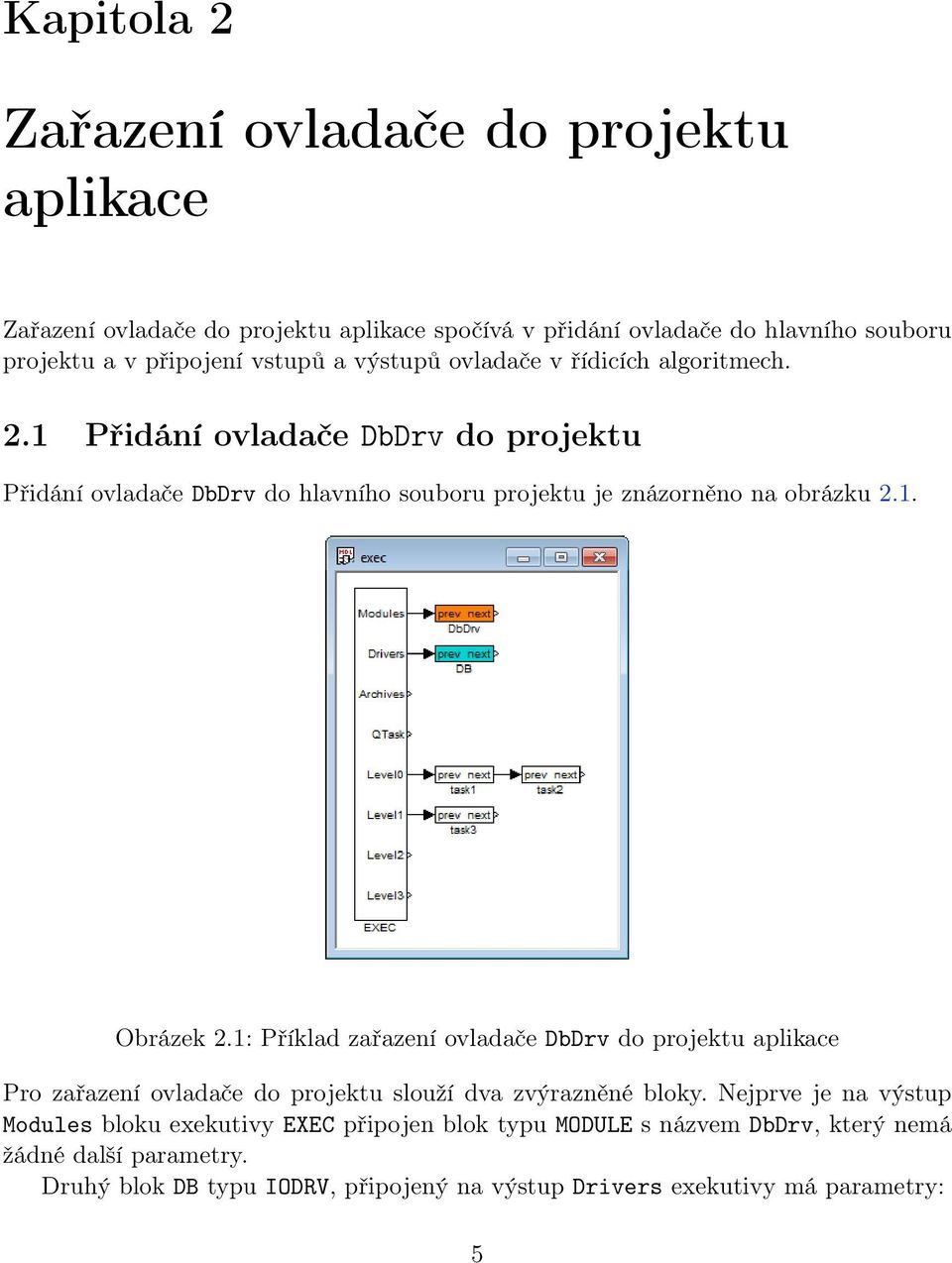 1: Příklad zařazení ovladače DbDrv do projektu aplikace Pro zařazení ovladače do projektu slouží dva zvýrazněné bloky.