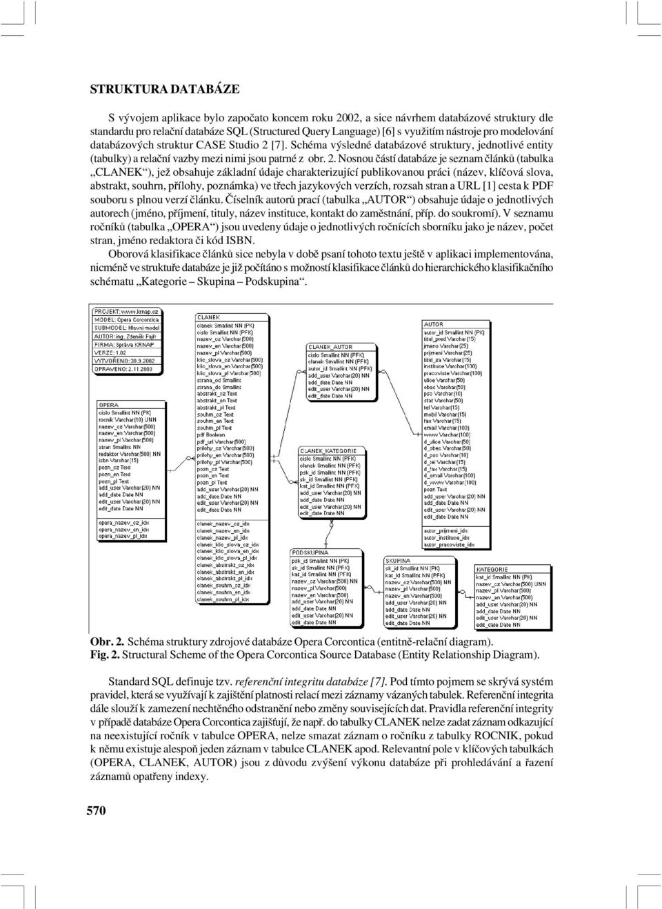 [7]. Schéma výsledné databázové struktury, jednotlivé entity (tabulky) a relační vazby mezi nimi jsou patrné z obr. 2.