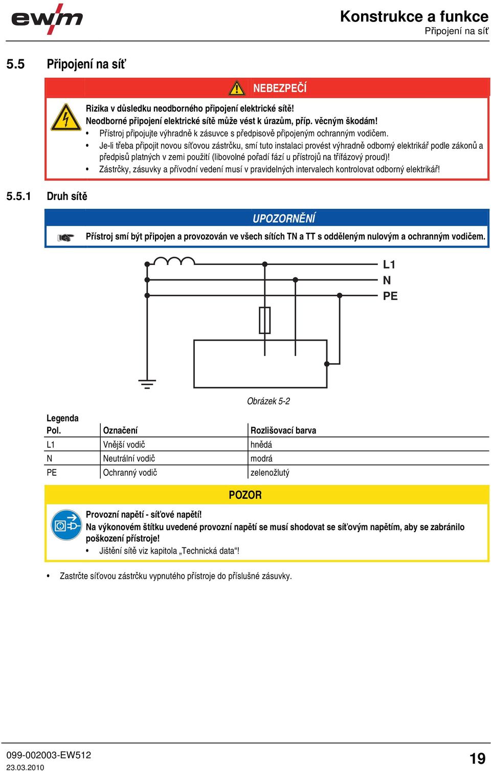 Je-li třeba připojit novou síťovou zástrčku, smí tuto instalaci provést výhradně odborný elektrikář podle zákonů a předpisů platných v zemi použití (libovolné pořadí fází u přístrojů na třífázový