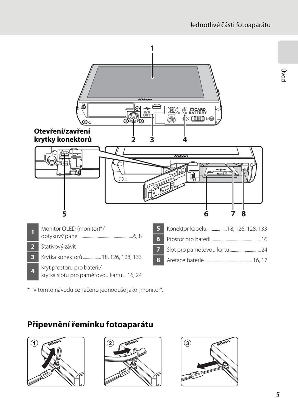 .. 18, 126, 128, 133 Kryt prostoru pro baterii/ 4 krytka slotu pro paměťovou kartu... 16, 24 5 Konektor kabelu.