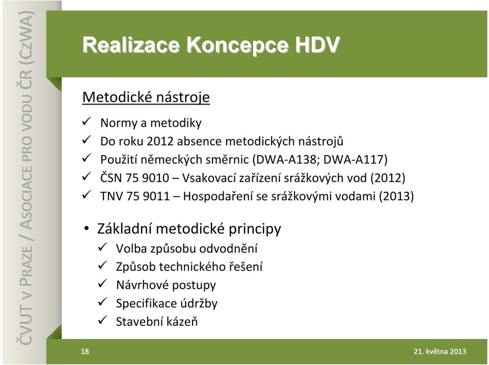 srážkových vod (2012) TNV 75 9011 Hospodaření se srážkovými vodami (2013) Základní metodické