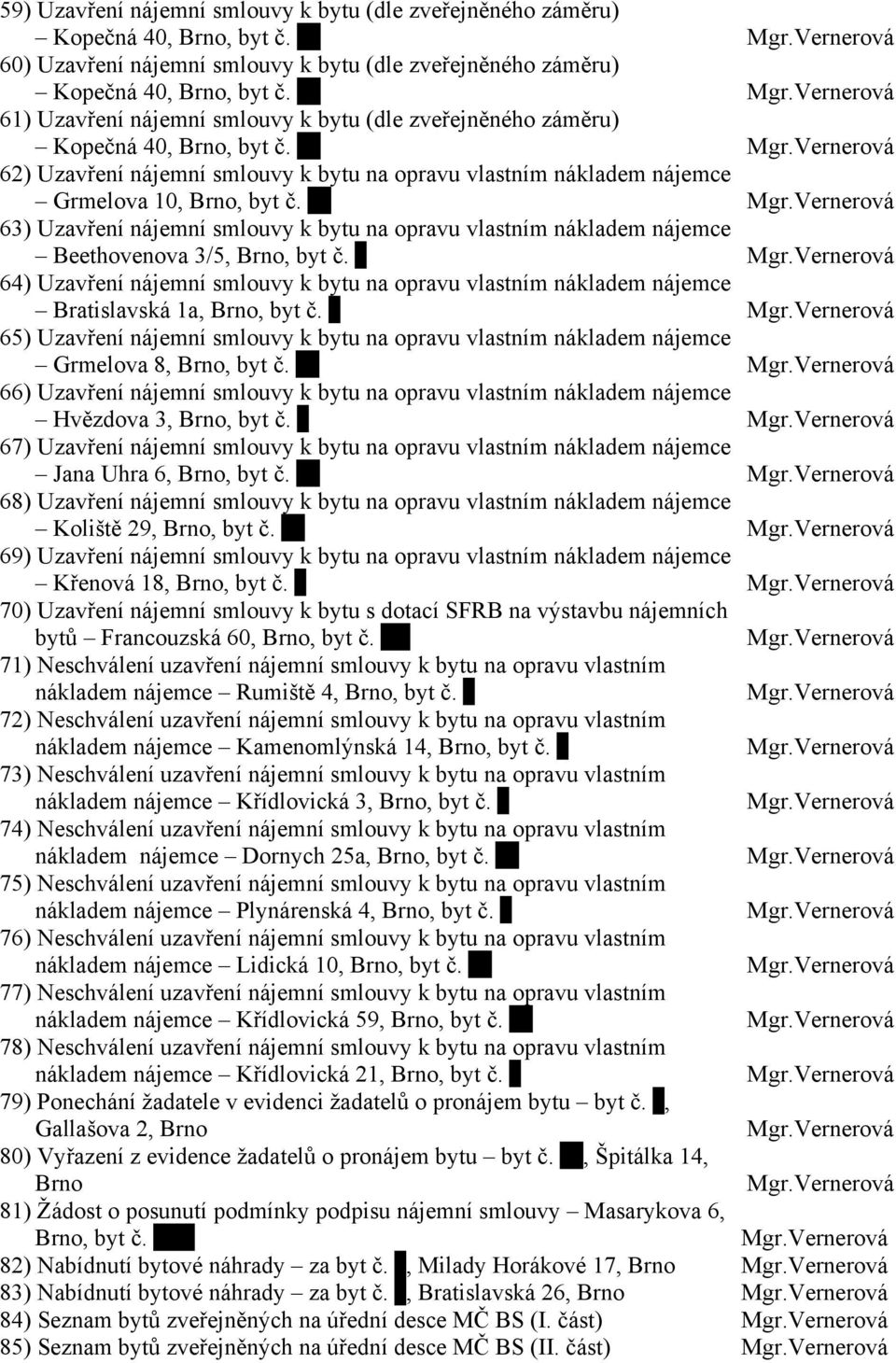 Vernerová 63) Uzavření nájemní smlouvy k bytu na opravu vlastním nákladem nájemce Beethovenova 3/5, Brno, byt č. Mgr.