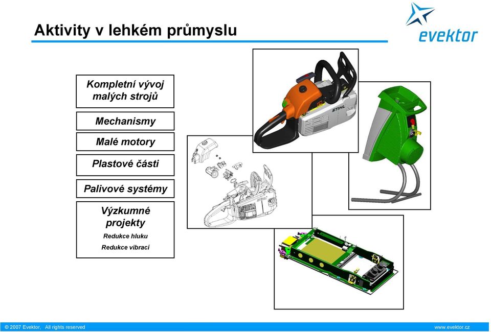 motory Plastové části Palivové systémy