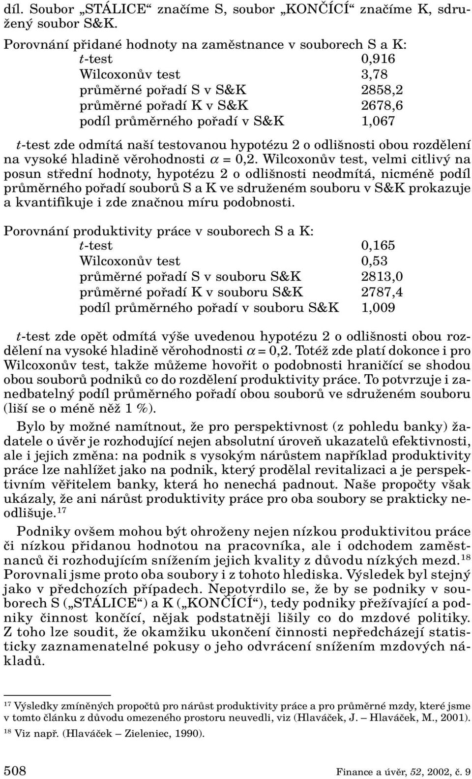 t-test zde odmítá na í testovanou hypotézu 2 o odli nosti obou rozdûlení na vysoké hladinû vûrohodnosti α = 0,2.