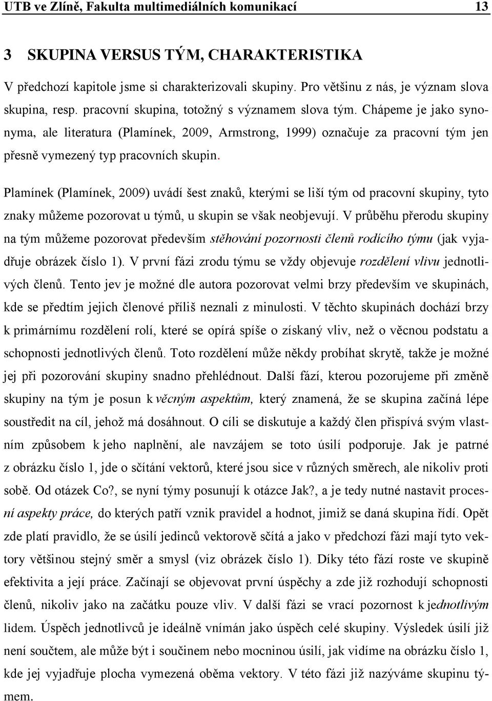 Plamínek (Plamínek, 2009) uvádí šest znaků, kterými se liší tým od pracovní skupiny, tyto znaky můţeme pozorovat u týmů, u skupin se však neobjevují.