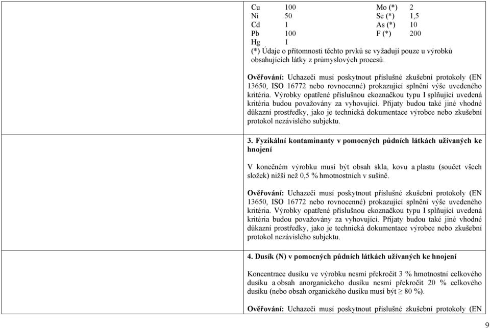 Výrobky opatřené příslušnou ekoznačkou typu I splňující uvedená kritéria budou považovány za vyhovující.