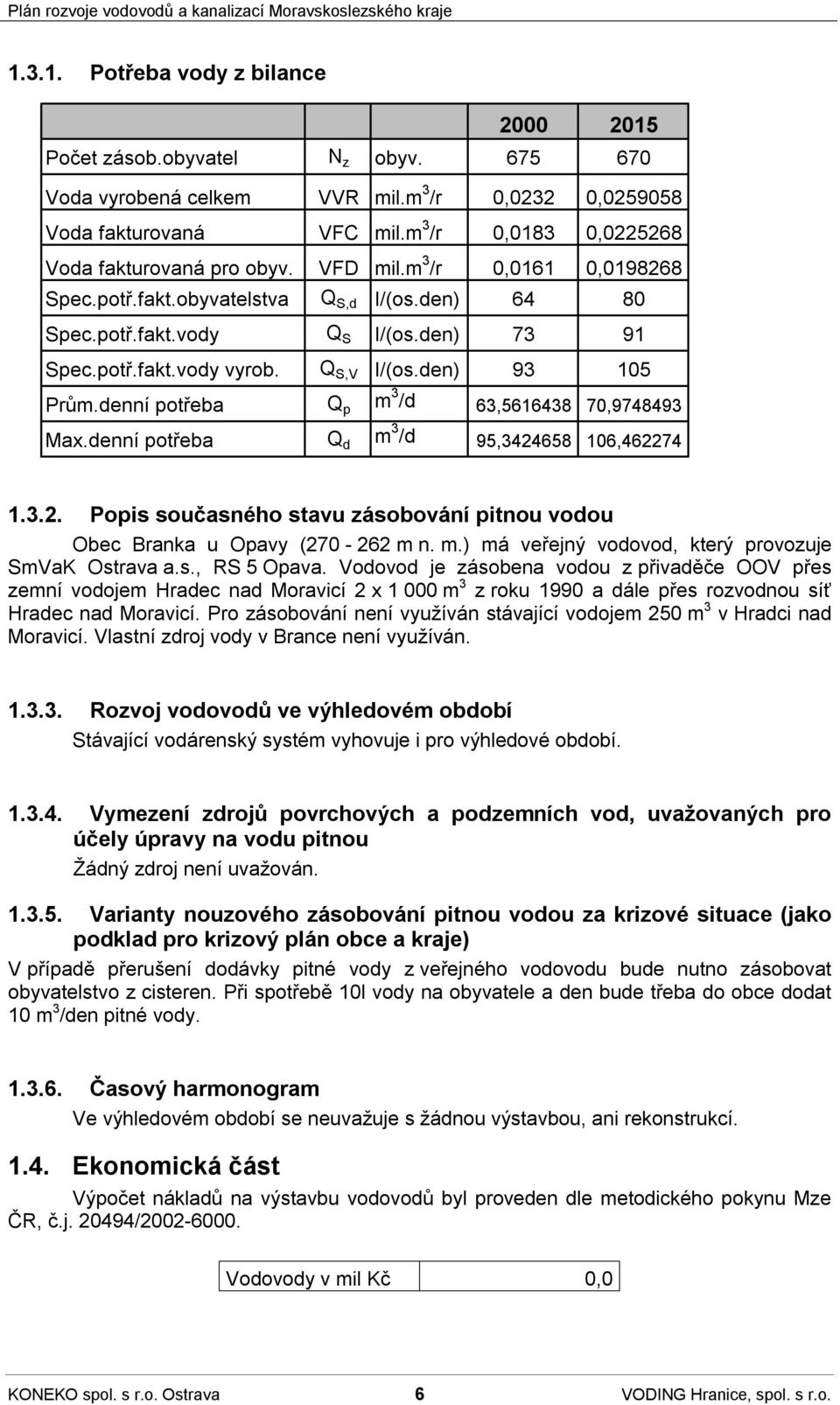 denní potřeba Q p m 3 /d 63,5616438 70,9748493 Max.denní potřeba Q d m 3 /d 95,3424658 106,462274 1.3.2. Popis současného stavu zásobování pitnou vodou Obec Branka u Opavy (270-262 m n. m.) má veřejný vodovod, který provozuje SmVaK Ostrava a.