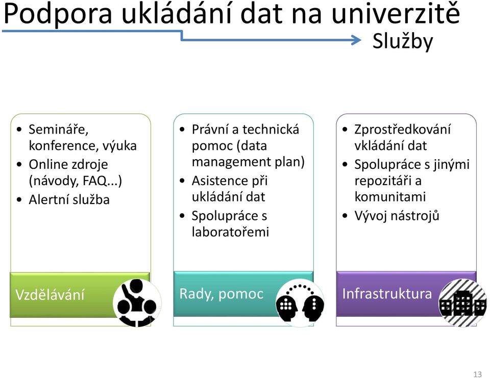 ..) Alertní služba Právní a technická pomoc (data management plan) Asistence při