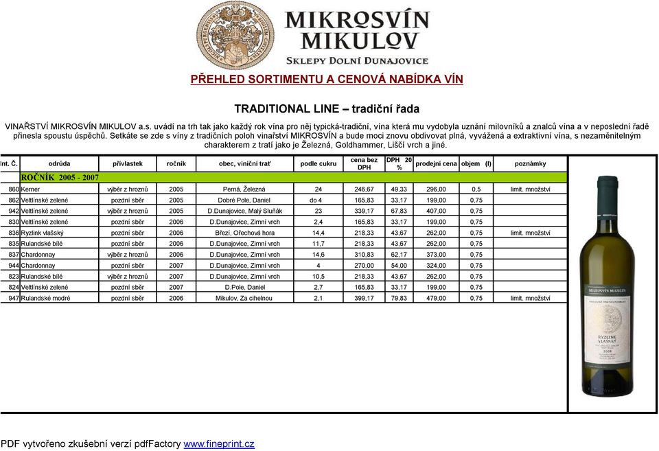 Setkáte se zde s víny z tradičních poloh vinařství MIKROSVÍN a bude moci znovu obdivovat plná, vyvážená a extraktivní vína, s nezaměnitelným charakterem z tratí jako je Železná, Goldhammer, Liščí