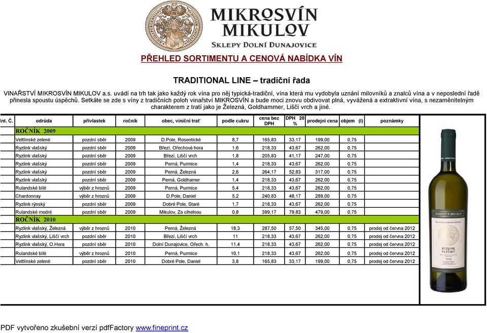 Setkáte se zde s víny z tradičních poloh vinařství MIKROSVÍN a bude moci znovu obdivovat plná, vyvážená a extraktivní vína, s nezaměnitelným charakterem z tratí jako je Železná, Goldhammer, Liščí