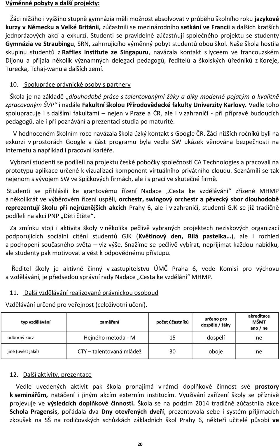 Studenti se pravidelně zúčastňují společného projektu se studenty Gymnázia ve Straubingu, SRN, zahrnujícího výměnný pobyt studentů obou škol.