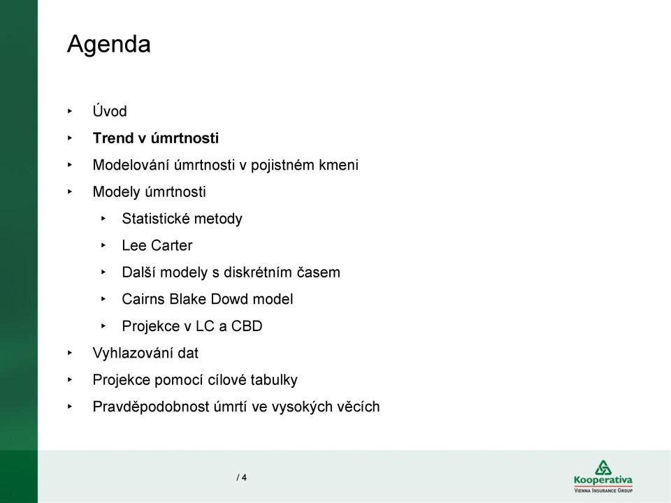 diskrétním časem Cairns Blake Dowd model Projekce v LC a CBD