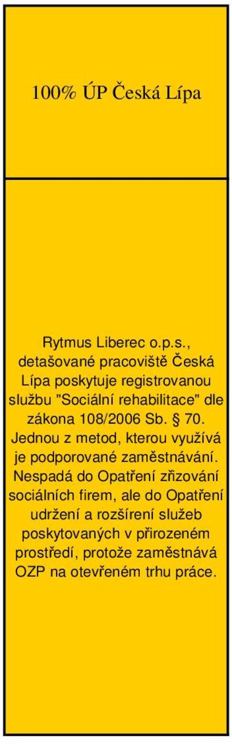 , detašované pracoviště Česká Lípa poskytuje registrovanou službu "Sociální rehabilitace" dle