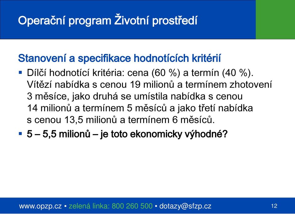 Vítězí nabídka s cenou 19 milionů a termínem zhotovení 3 měsíce, jako druhá se