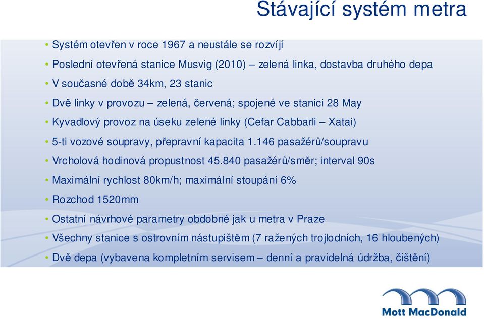 146 pasažérů/soupravu Vrcholová hodinová propustnost 45.