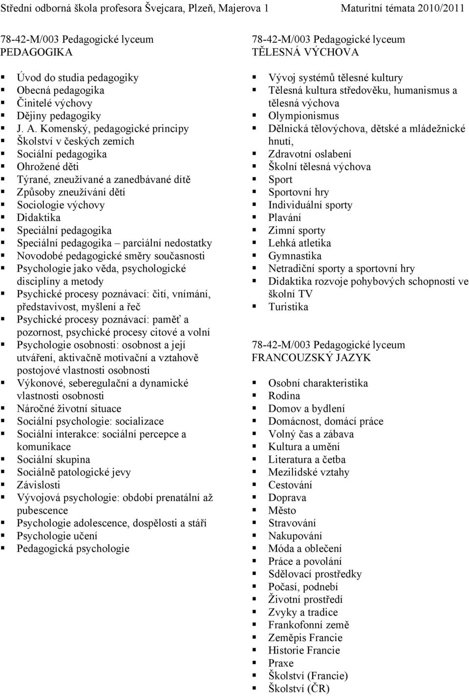 pedagogika Speciální pedagogika parciální nedostatky Novodobé pedagogické směry současnosti Psychologie jako věda, psychologické disciplíny a metody Psychické procesy poznávací: čití, vnímání,