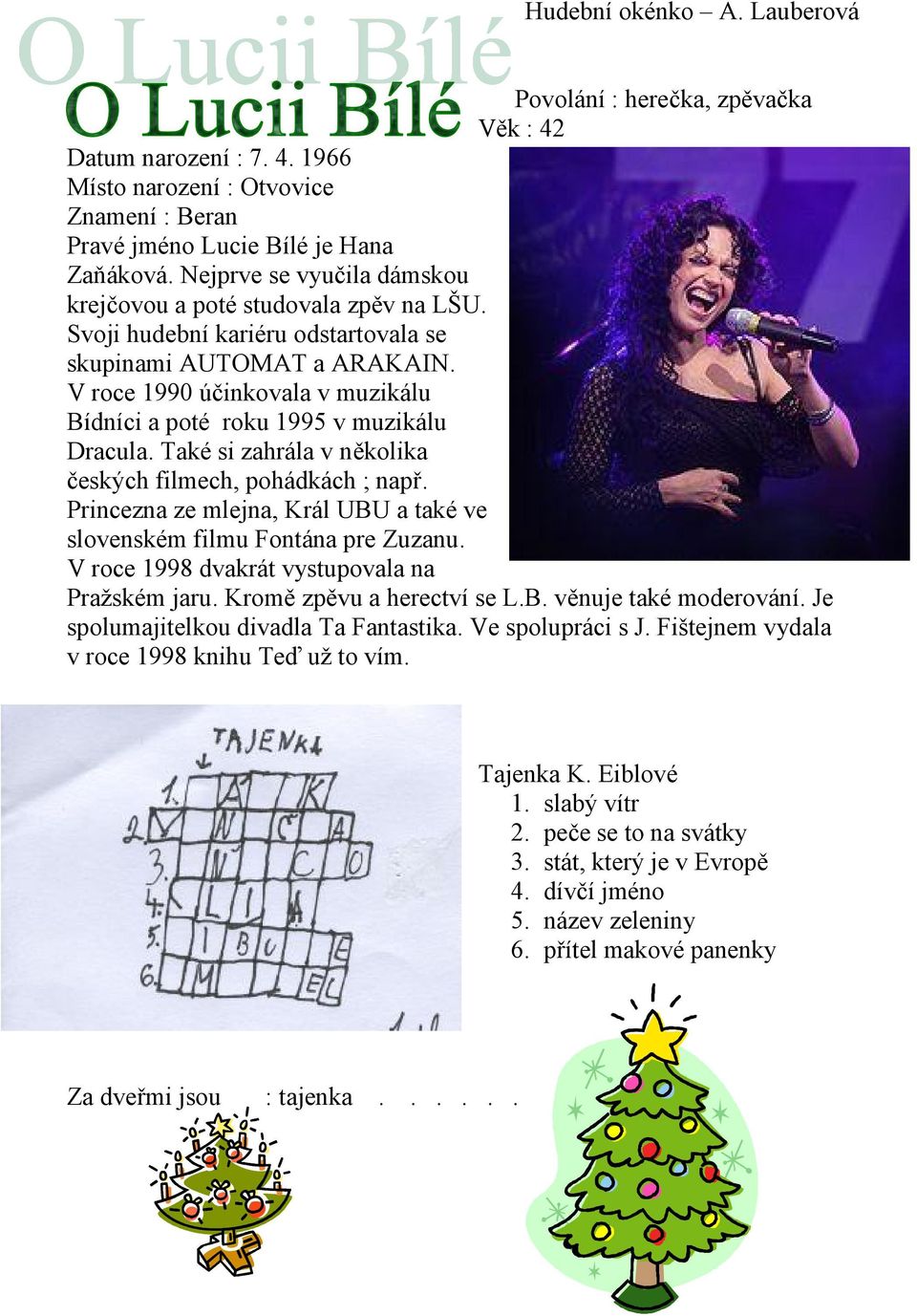 V roce 1990 účinkovala v muzikálu Bídníci a poté roku 1995 v muzikálu Dracula. Také si zahrála v několika českých filmech, pohádkách ; např.