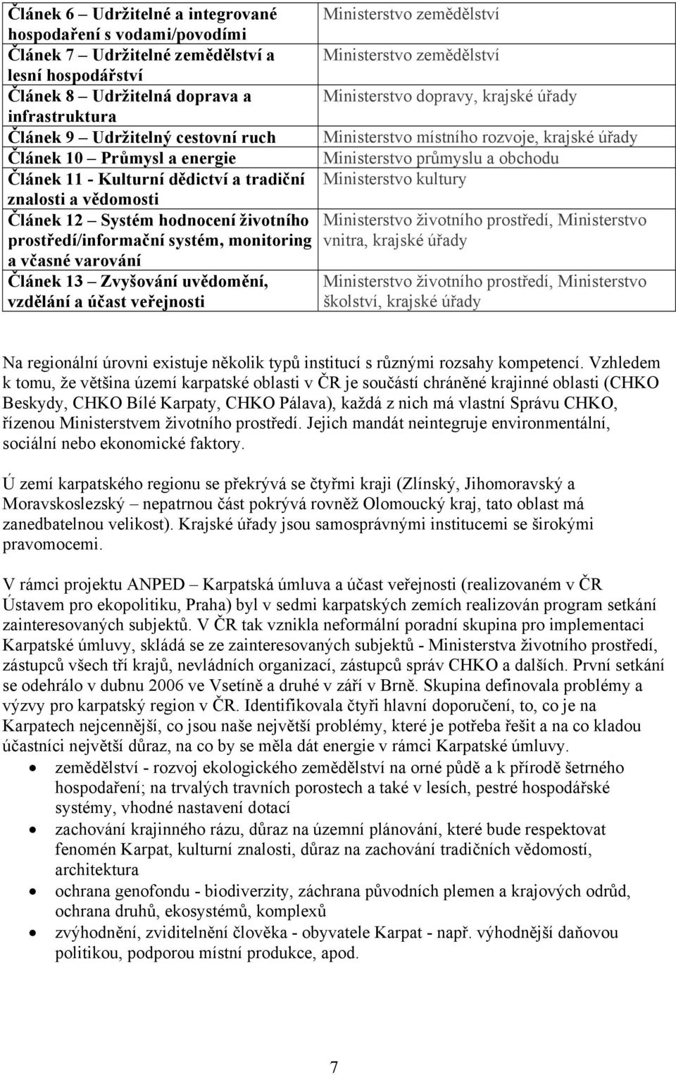 - Kulturní dědictví a tradiční Ministerstvo kultury znalosti a vědomosti Článek 12 Systém hodnocení životního Ministerstvo životního prostředí, Ministerstvo prostředí/informační systém, monitoring