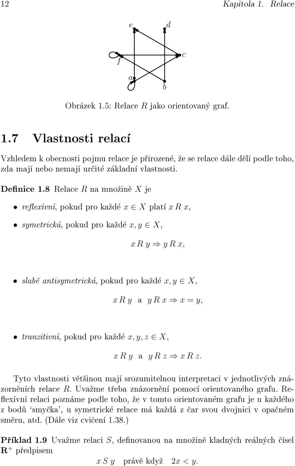 8 Relace R na mno in X je reex vn, pokud pro ka d x X plat xrx, symetrick, pokud pro ka d x, y X, xry yrx, slab antisymetrick, pokud pro ka d x, y X, xry a yrx x = y, tranzitivn, pokud pro ka d x, y,