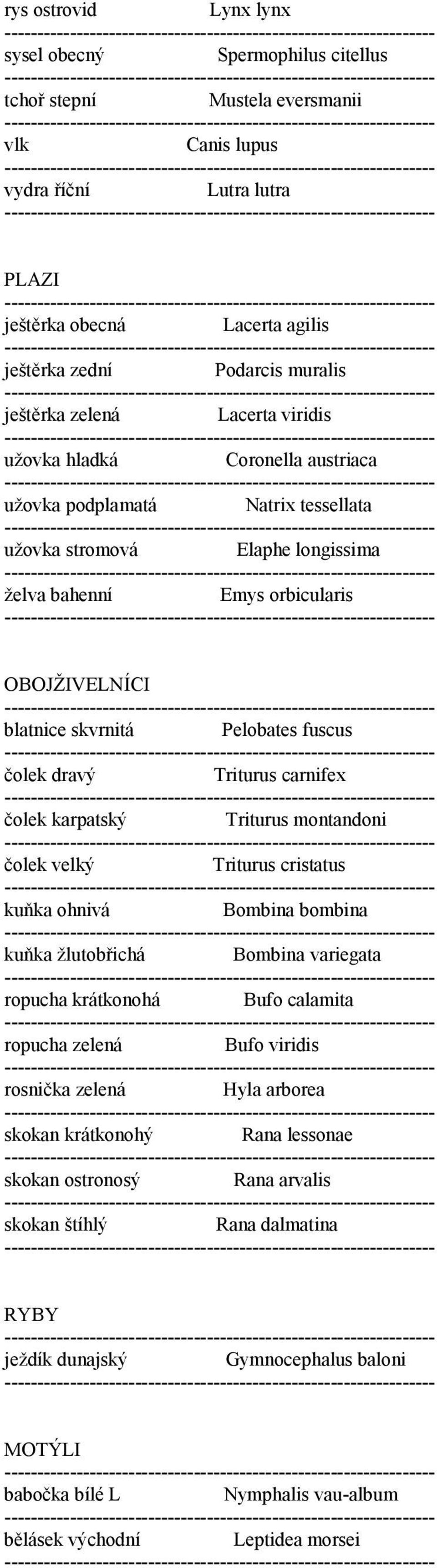 Pelobates fuscus čolek dravý Triturus carnifex čolek karpatský Triturus montandoni čolek velký Triturus cristatus kuňka ohnivá Bombina bombina kuňka žlutobřichá Bombina variegata ropucha krátkonohá