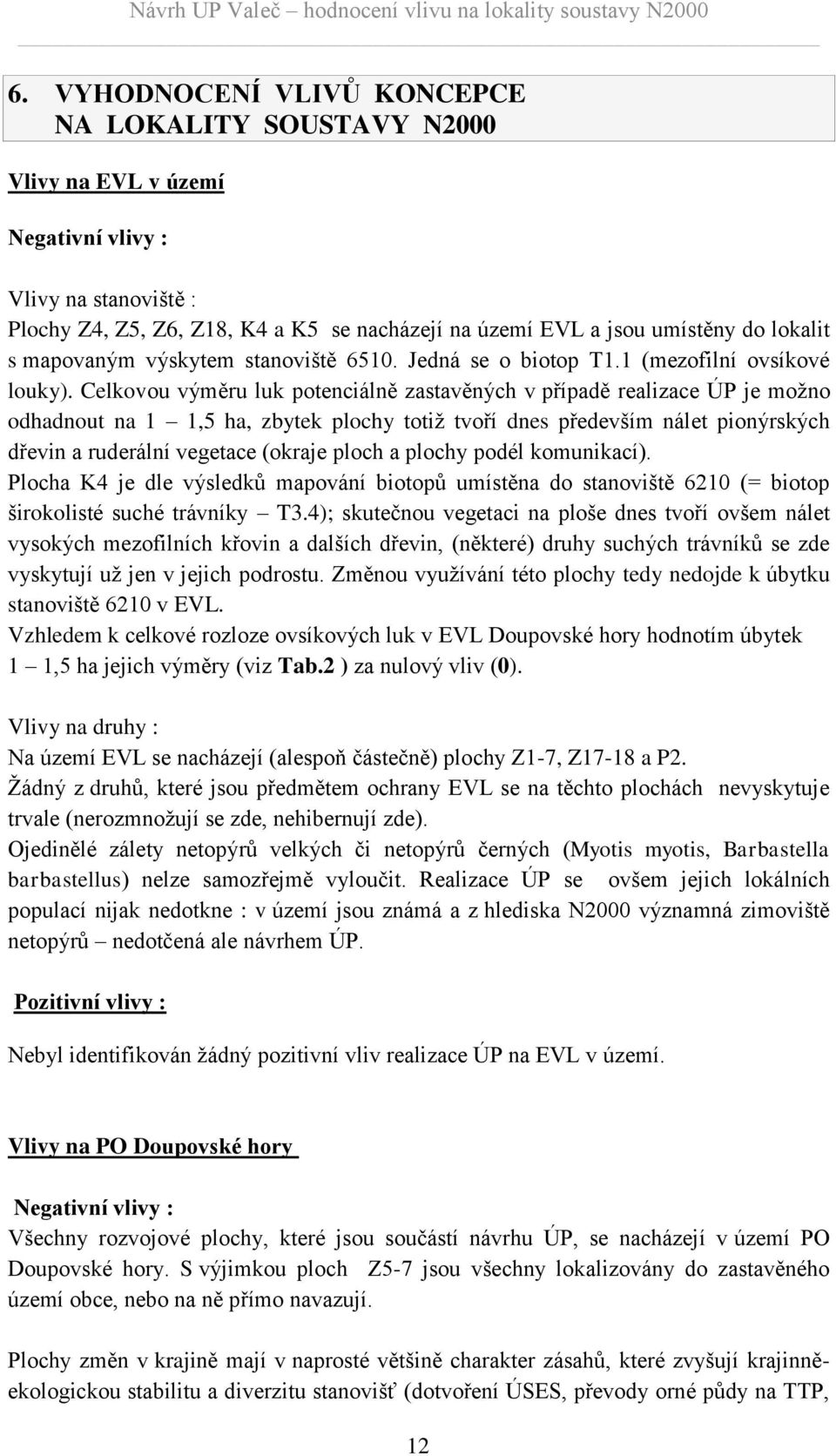 Celkovou výměru luk potenciálně zastavěných v případě realizace ÚP je možno odhadnout na 1 1,5 ha, zbytek plochy totiž tvoří dnes především nálet pionýrských dřevin a ruderální vegetace (okraje ploch