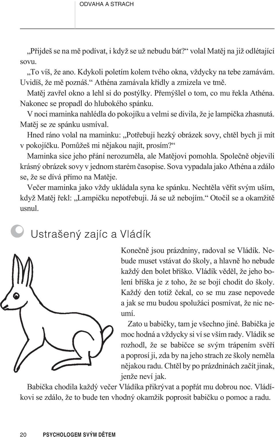 V noci maminka nahlédla do pokojíku a velmi se divila, že je lampièka zhasnutá. Matìj se ze spánku usmíval. Hned ráno volal na maminku: Potøebuji hezký obrázek sovy, chtìl bych ji mít v pokojíèku.