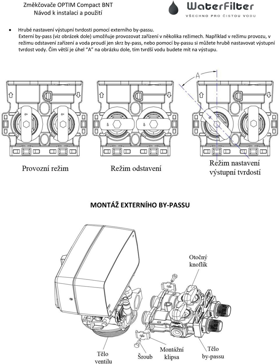 Například v režimu provozu, v režimu odstavení zařízení a voda proudí jen skrz by-pass, nebo pomocí