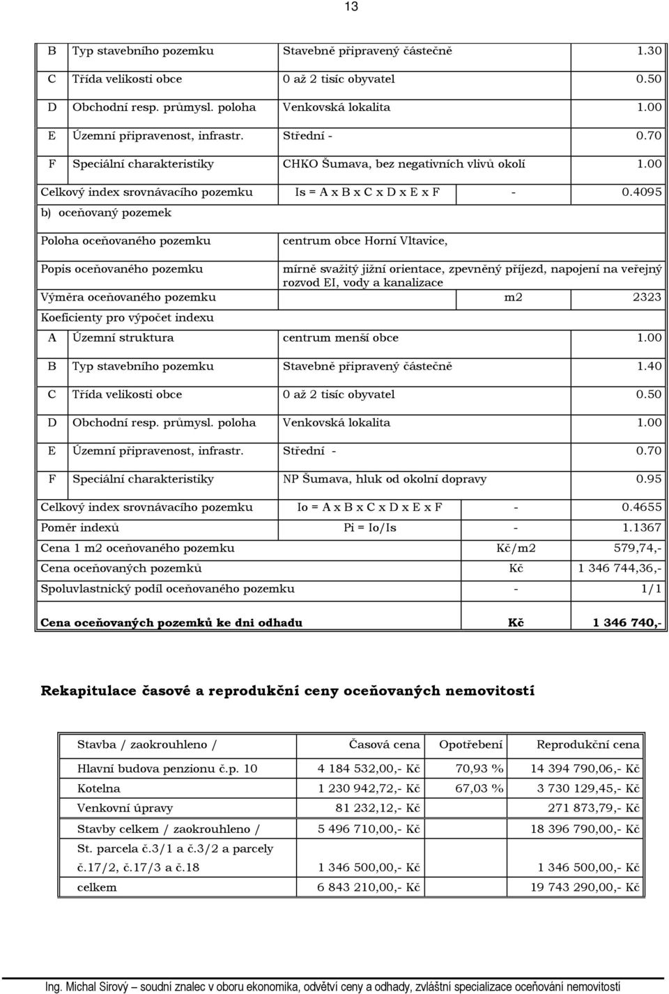 4095 b) oceňovaný pozemek Poloha oceňovaného pozemku centrum obce Horní Vltavice, Popis oceňovaného pozemku mírně svažitý jižní orientace, zpevněný příjezd, napojení na veřejný rozvod EI, vody a